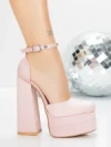 Pantofi cu Toc gros si Platforma 2SY12 PINK | MEI