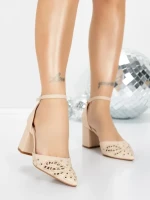 Pantofi cu Toc Gros 5XKK82 BEIGE | MEI