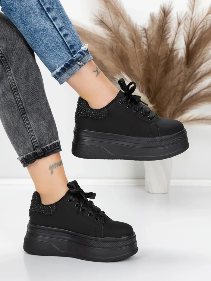 Pantofi Sport Dama cu Platforma 5WL118 BLACK-WHITE | MEI