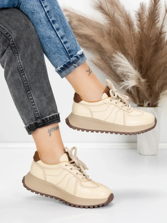 Pantofi Sport Dama din piele naturala 88253 CREAM | ADVANCER
