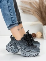 Pantofi Sport Dama din piele naturala 918-1 BLACK-GREY | FRANCO GERARDO