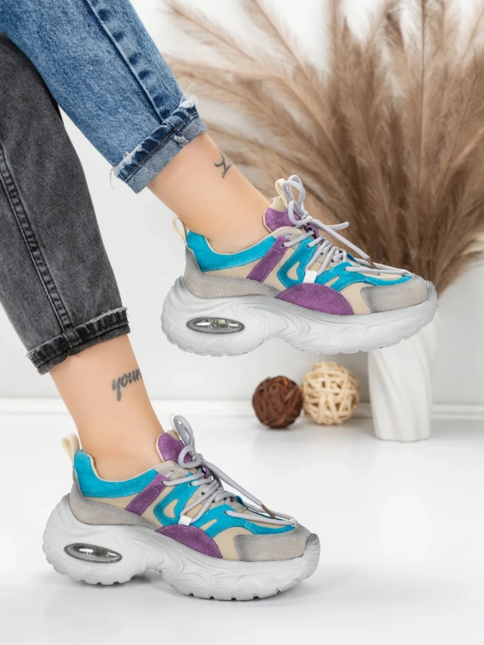 Pantofi Sport Dama din piele naturala HY2122 BLUE-PURPLE | FRANCO GERARDO