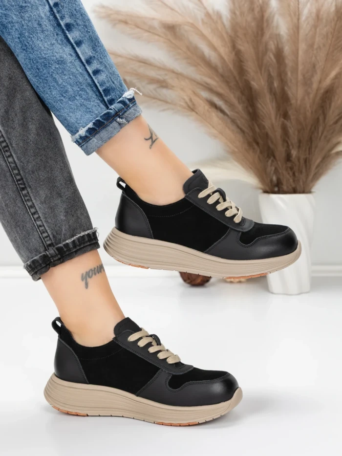 Pantofi Sport Dama din piele naturala 16-2 BLACK | FRANCO GERARDO