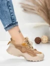 Pantofi Sport Dama din piele naturala 7110 KHAKI-CREAM | FRANCO GERARDO