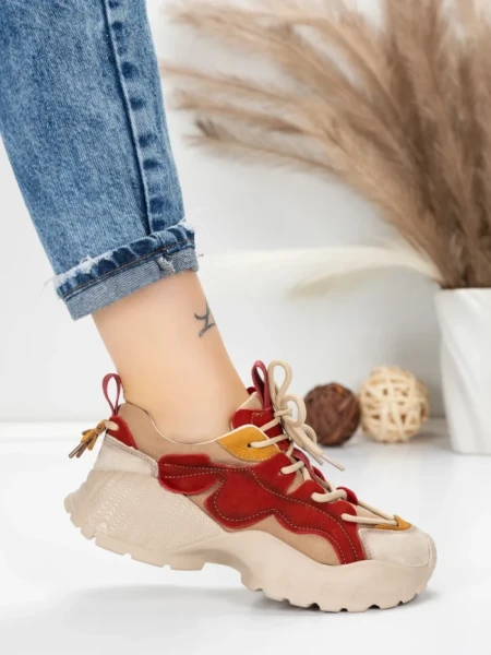 Pantofi Sport Dama din piele naturala 7110 RED-CREAM | FRANCO GERARDO