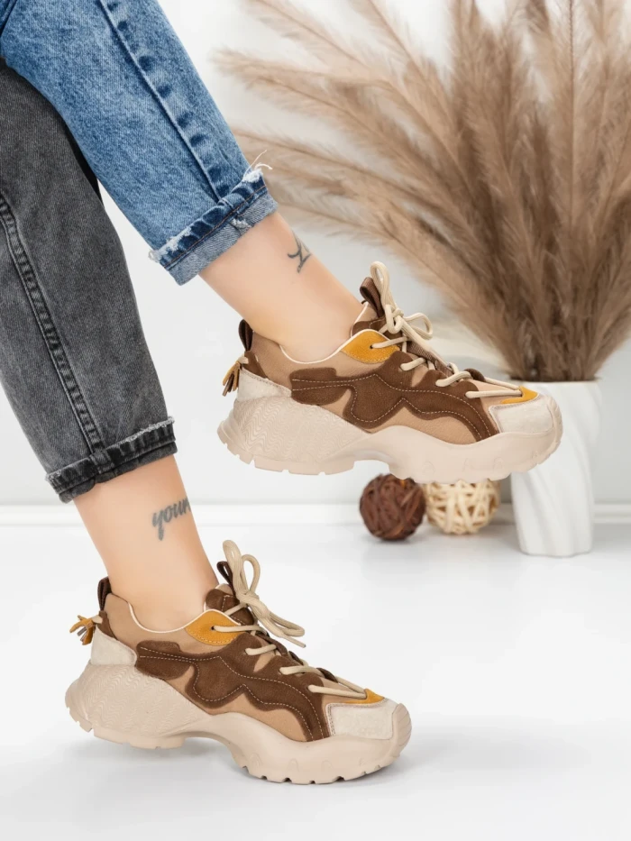 Pantofi Sport Dama din piele naturala 7110 COFFEE-CREAM | FRANCO GERARDO