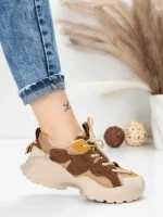 Pantofi Sport Dama din piele naturala 7110 COFFEE-CREAM | FRANCO GERARDO