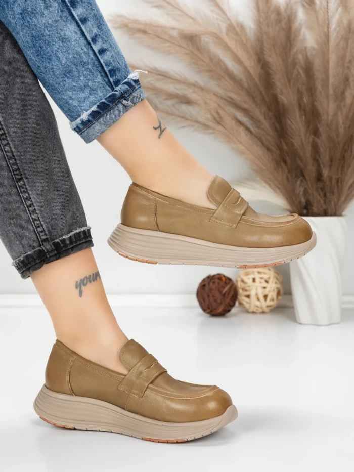 Pantofi Casual Dama din piele naturala 16-7 KHAKI | FRANCO GERARDO