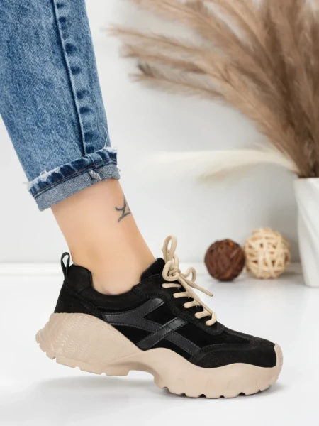 Pantofi Sport Dama din piele naturala 7109 BLACK | FRANCO GERARDO