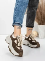 Pantofi Sport Dama din piele naturala HY1333 COFFEE-CREAM | FRANCO GERARDO