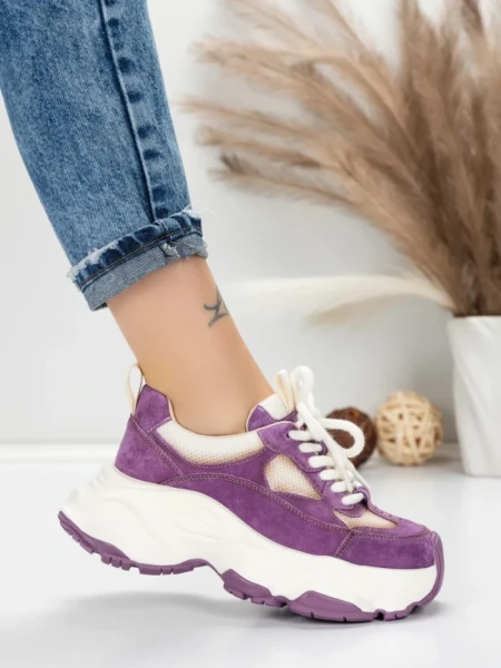 Pantofi Sport Dama din piele naturala HY1333 PURPLE-CREAM | FRANCO GERARDO