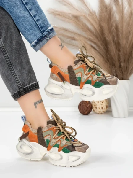 Pantofi Sport Dama din piele naturala HY8988-1 BROWN-GREY | FRANCO GERARDO