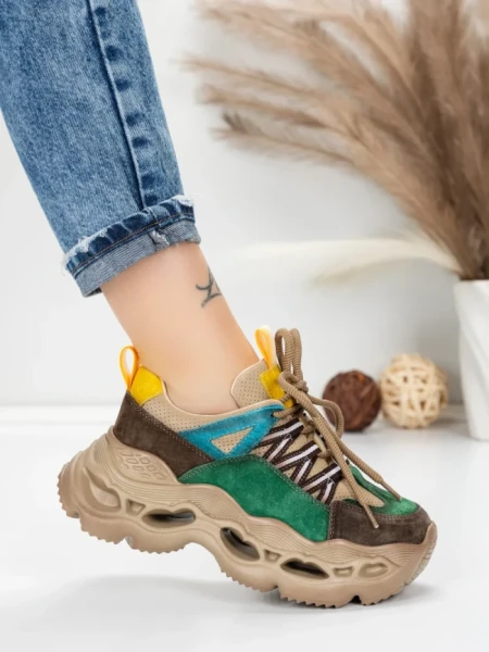 Pantofi Sport Dama din piele naturala HY6383 GREEN-YELLOW | FRANCO GERARDO