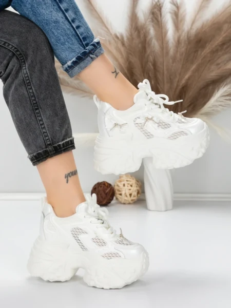 Pantofi Sport Dama cu Platforma 6166-95 WHITE | MEI