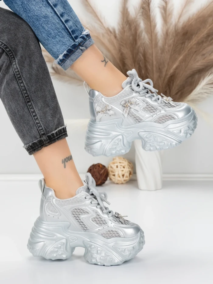 Pantofi Sport Dama cu Platforma 6166-95 SILVER | MEI