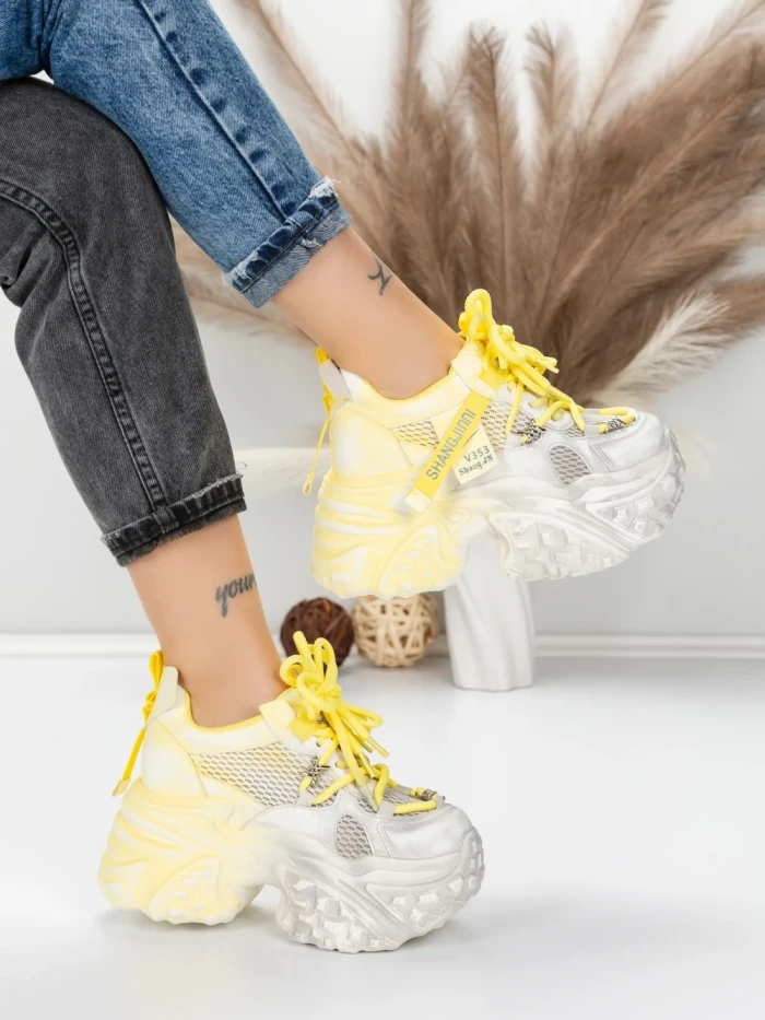 Pantofi Sport Dama cu Platforma 6166-113 YELLOW | MEI