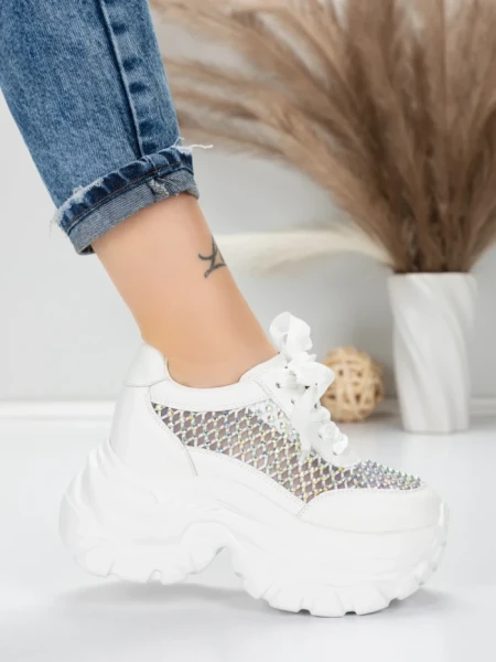 Pantofi Sport Dama cu Platforma 0897-36 WHITE | MEI