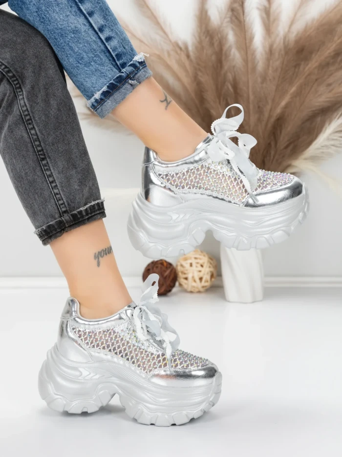 Pantofi Sport Dama cu Platforma 0897-36 SILVER | MEI