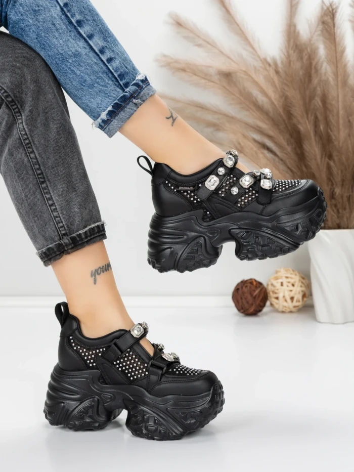 Pantofi Sport Dama cu Platforma 6166-80 BLACK | MEI