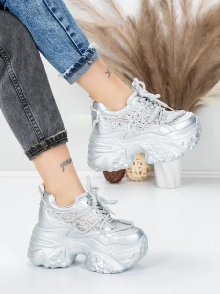 Pantofi Sport Dama cu Platforma 6166-88 SILVER | MEI
