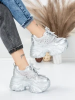 Pantofi Sport Dama cu Platforma 6166-88 SILVER | MEI