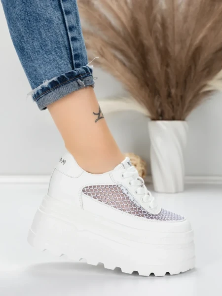 Pantofi Sport Dama cu Platforma 6208-35 WHITE | MEI