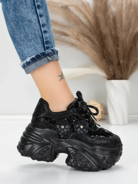 Pantofi Sport Dama cu Platforma 6166-87 BLACK | MEI