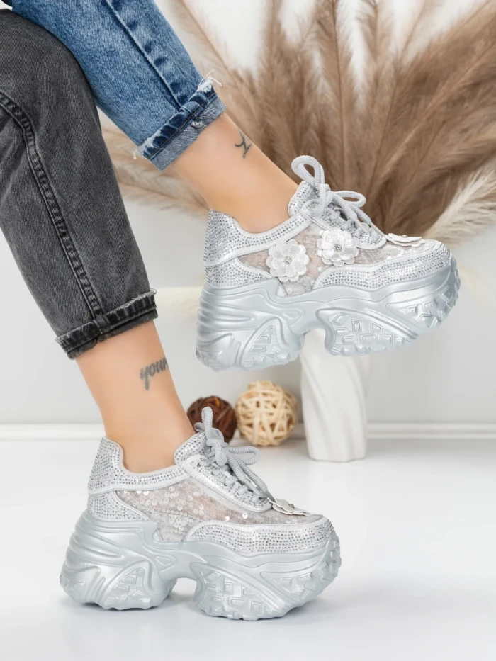 Pantofi Sport Dama cu Platforma 6166-87 SILVER | MEI