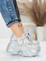 Pantofi Sport Dama cu Platforma 6166-87 SILVER | MEI