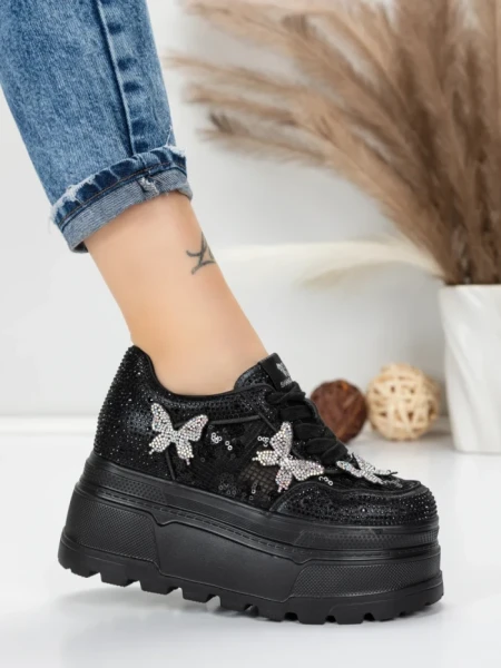 Pantofi Sport Dama cu Platforma 6208-36 BLACK | MEI