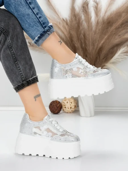 Pantofi Sport Dama cu Platforma 6208-36 SILVER | MEI