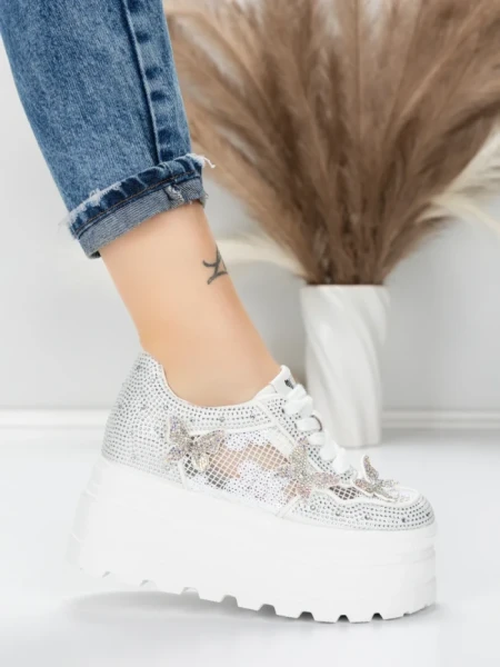 Pantofi Sport Dama cu Platforma 6208-36 WHITE | MEI