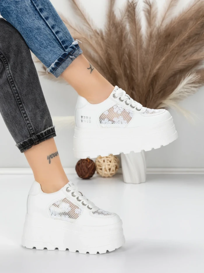 Pantofi Sport Dama cu Platforma 6208-29 WHITE | MEI