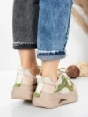 Pantofi Sport Dama din piele naturala 2577 CREAM-LIGHT GREEN | FRANCO GERARDO
