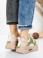 Pantofi Sport Dama din piele naturala 2577 CREAM-LIGHT GREEN | FRANCO GERARDO