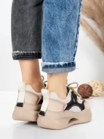 Pantofi Sport Dama din piele naturala 2577 CREAM-BLACK | FRANCO GERARDO