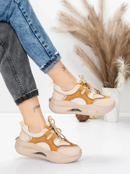 Pantofi Sport Dama din piele naturala 2577 CREAM-YELLOW | FRANCO GERARDO