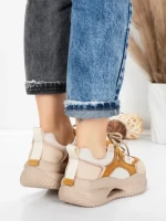 Pantofi Sport Dama din piele naturala 2577 CREAM-YELLOW | FRANCO GERARDO