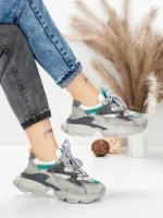 Pantofi Sport Dama din piele naturala HY5798 GREY-LIGHT GREEN | FRANCO GERARDO