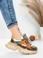 Pantofi Sport Dama din piele naturala HY5798 COFFEE-LIGHT GREEN | FRANCO GERARDO