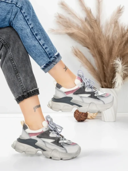 Pantofi Sport Dama din piele naturala HY5798 LIGHT GREY-PINK | FRANCO GERARDO