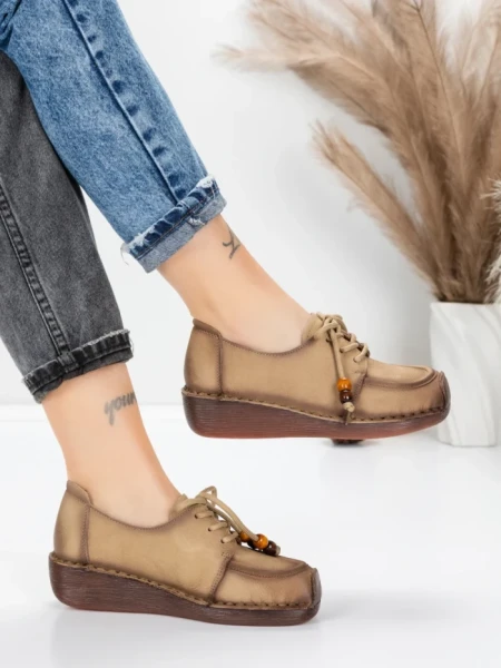 Pantofi Casual Dama din piele naturala 2553 APRICOT | FORMATIONE