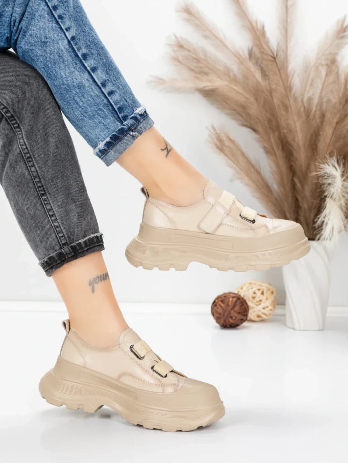 Pantofi Sport Dama din piele naturala 6806 CREAM | ADVANCER