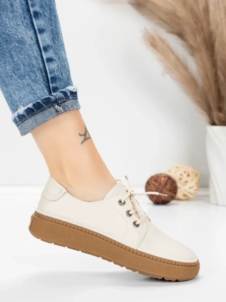 Pantofi Casual Dama din piele naturala 663 CREAM | ADVANCER