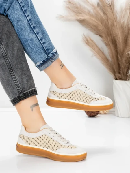 Pantofi Sport Dama din piele naturala 2501-1 CREAM | ADVANCER