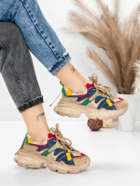 Pantofi Sport Dama din piele naturala HY5782 CREAM-RED | FRANCO GERARDO