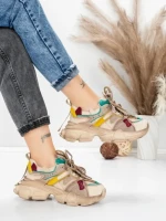 Pantofi Sport Dama din piele naturala HY5782 CREAM-LIGHT GREEN | FRANCO GERARDO