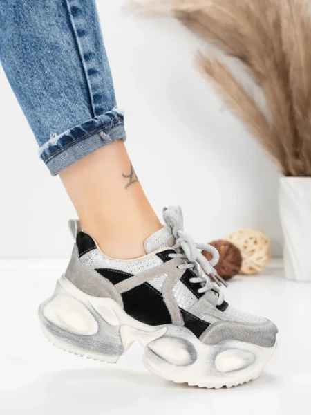 Pantofi Sport Dama din piele naturala HY8985 BLACK-GREY | FRANCO GERARDO