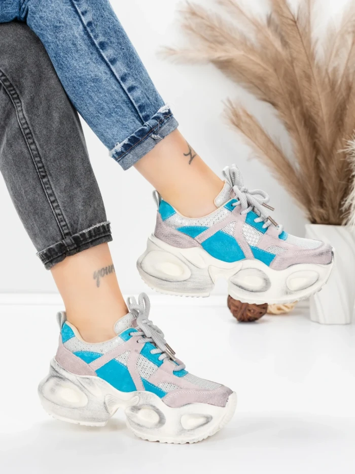 Pantofi Sport Dama din piele naturala HY8985 BLUE-GREY | FRANCO GERARDO