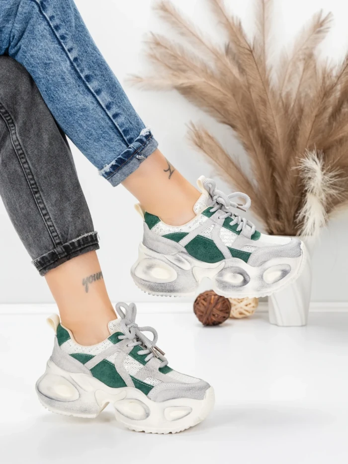 Pantofi Sport Dama din piele naturala HY8985 GREEN-GREY | FRANCO GERARDO